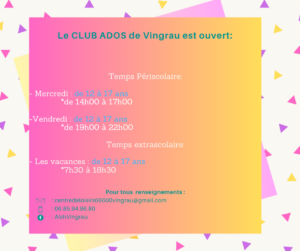 L’ALSH de Vingrau horaires club ados