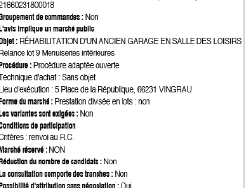 Avis d’Appel Public à la Concurrence
